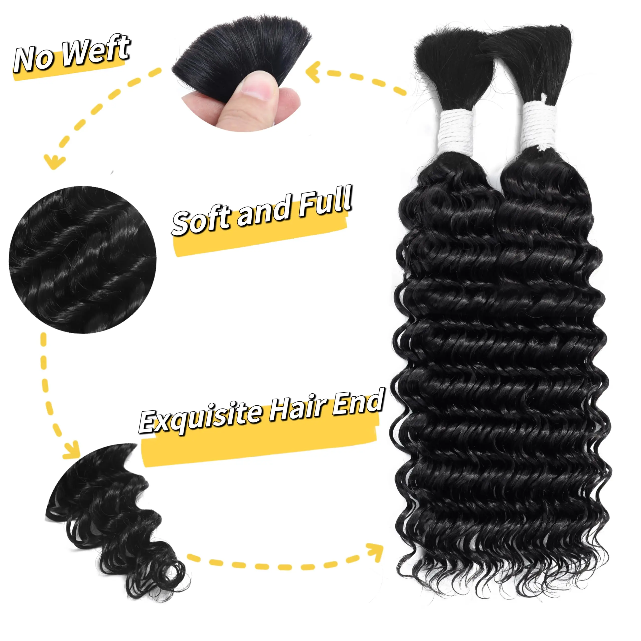 Color: Natural Color, Material Grade: virgin hair, Stretched Length: 28inches, Bulk Buy: 6pcs/lot - Bulk hair braiding Water Wave Bulk 18 inch human hair Boho braids with for knotless box or curly loose wave