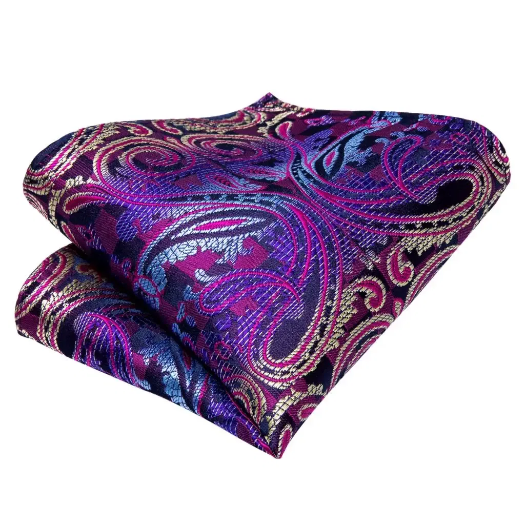 Color: Silver - Hi-Tie Purple Paisley Silk Elegent Tie for Men Novelty Design Handky cufflink Tie Set Party Business Wedding Dropshipping