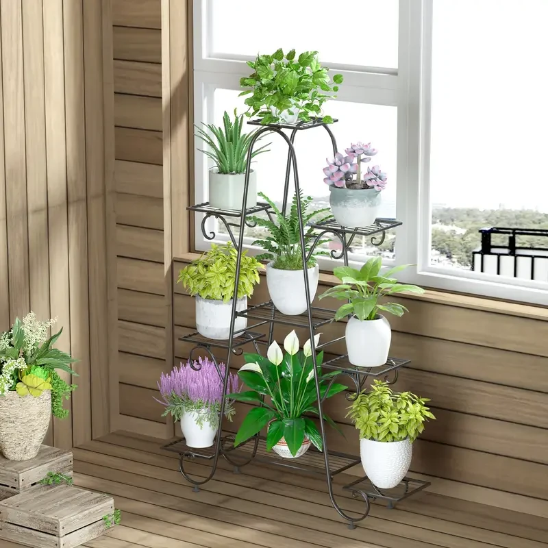 9-Tier Metal Plant Stand - Multi-Layer Flower Pot Holder for Indoor & Outdoor Use
