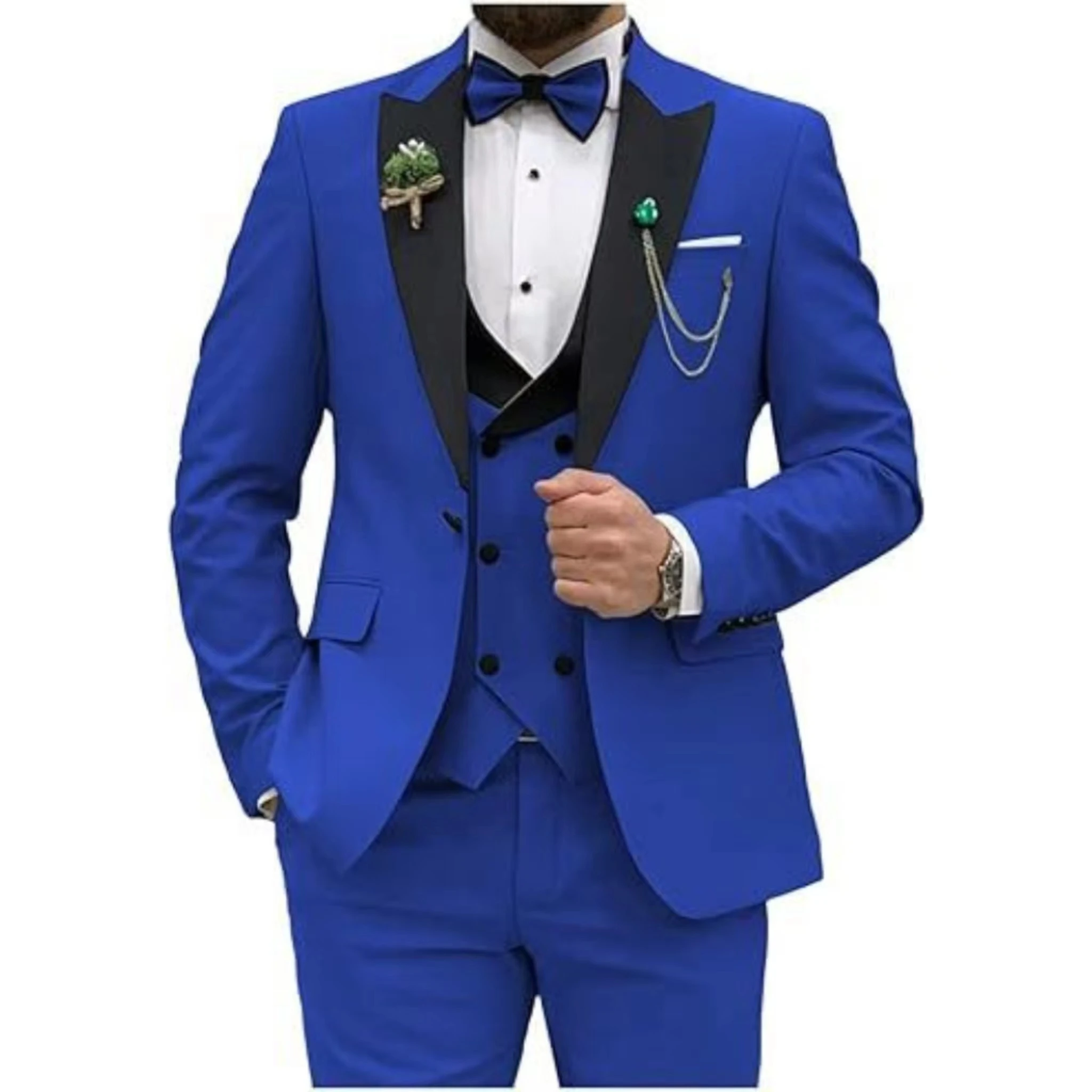 Color: Burgundy, Size: XXL - Men Suit Colorful Luxury Blazer Vest And Pant Sets 3 Piece Birthday Dress Business  Prom Evening Party Costumes High Quality