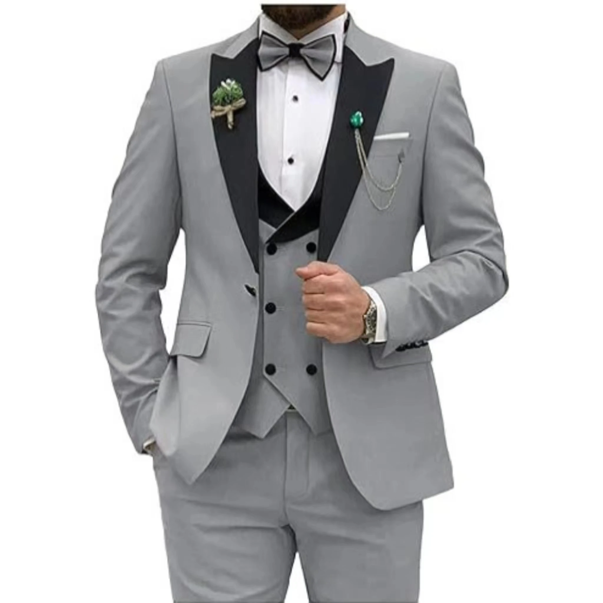 Color: Burgundy, Size: XXL - Men Suit Colorful Luxury Blazer Vest And Pant Sets 3 Piece Birthday Dress Business  Prom Evening Party Costumes High Quality