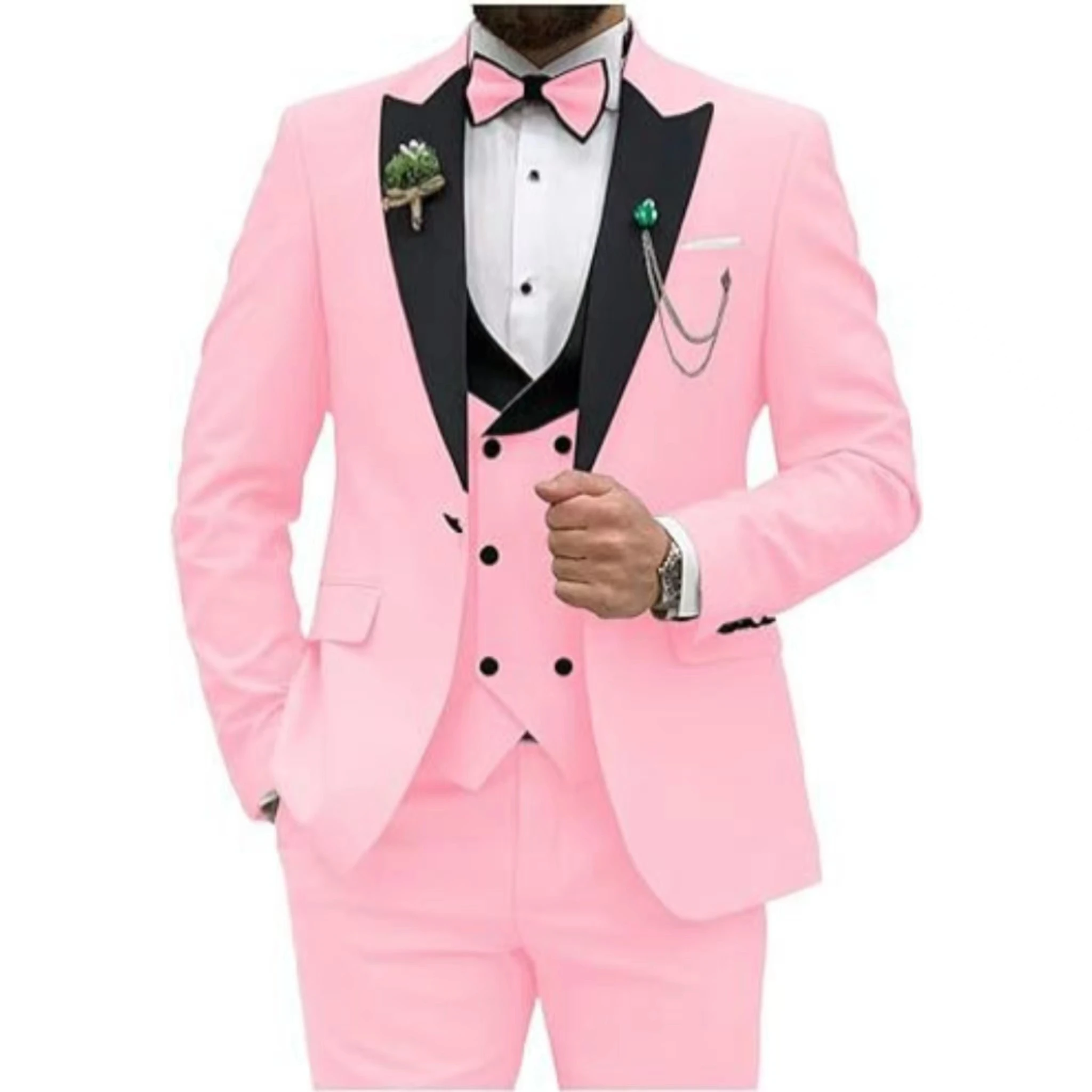 Color: Burgundy, Size: XXL - Men Suit Colorful Luxury Blazer Vest And Pant Sets 3 Piece Birthday Dress Business  Prom Evening Party Costumes High Quality