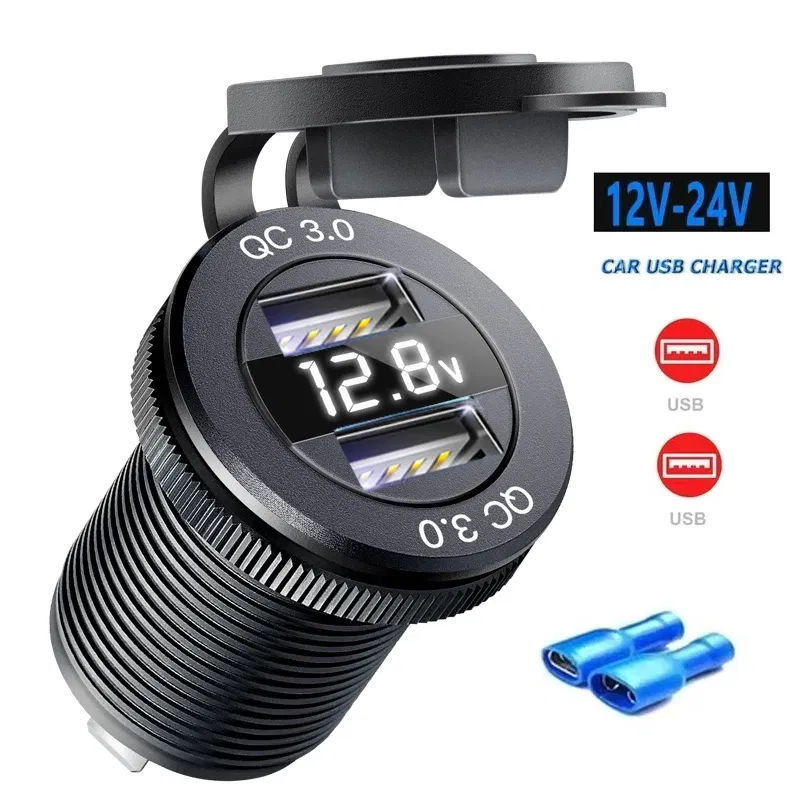Color Name: GRAY, Ships From: CHINA - 12V Car Fast Charger Power Socket QC3.0 and PD USB Port Car Charger Adapter fast charging for Car Boat Marine RV Motorcycle