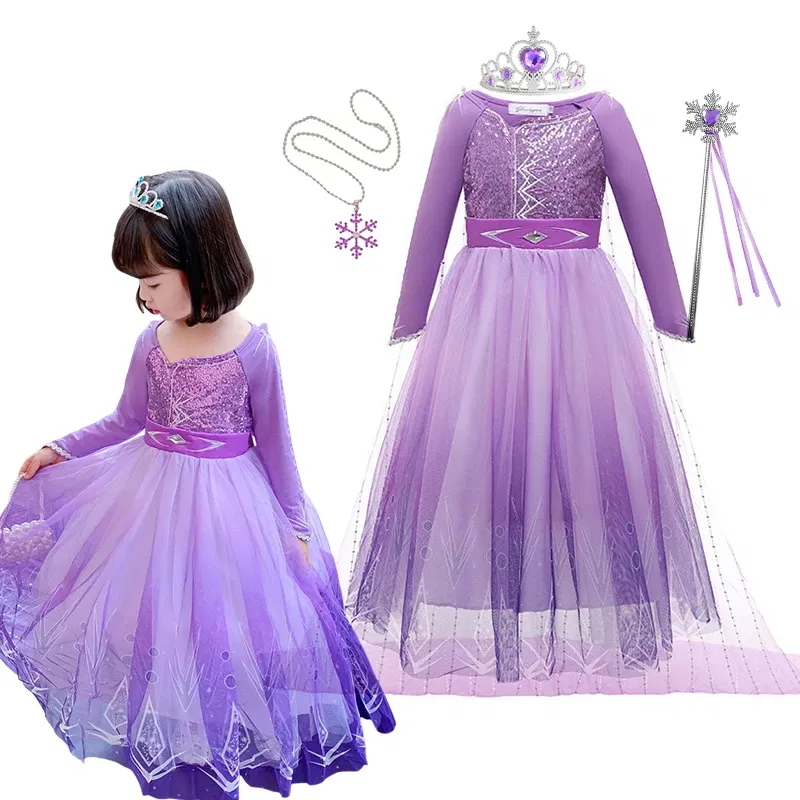 Kid Size: 2T, Color: army green - Disney Frozen Anna Elsa Girls Princess Dresses Mesh Sequin Dress Kids Cosplay Snow Queen Costumes Carnival Birthday Party Gowns