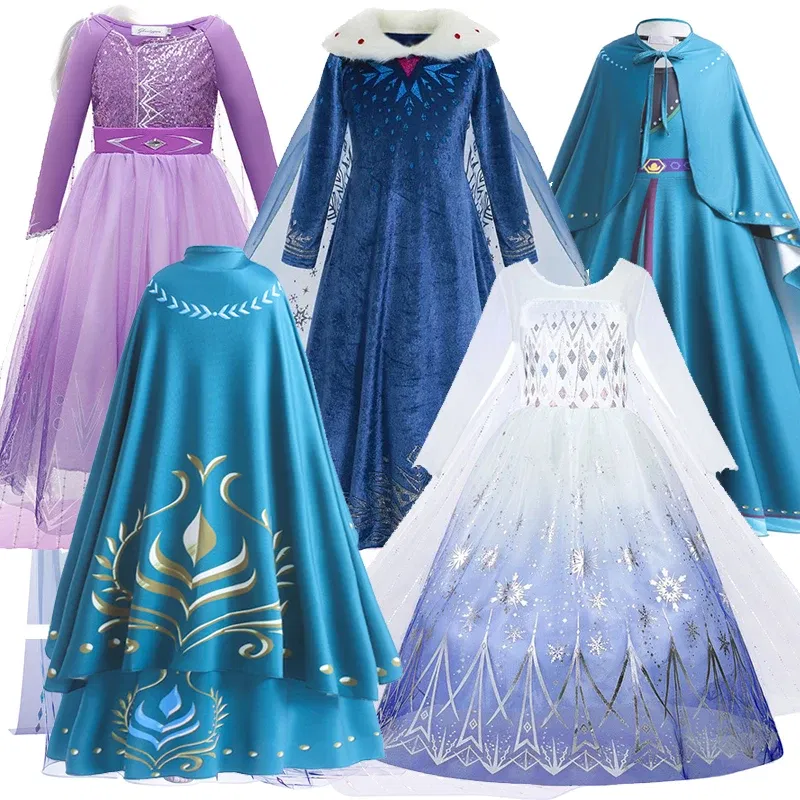 Kid Size: 2T, Color: army green - Disney Frozen Anna Elsa Girls Princess Dresses Mesh Sequin Dress Kids Cosplay Snow Queen Costumes Carnival Birthday Party Gowns