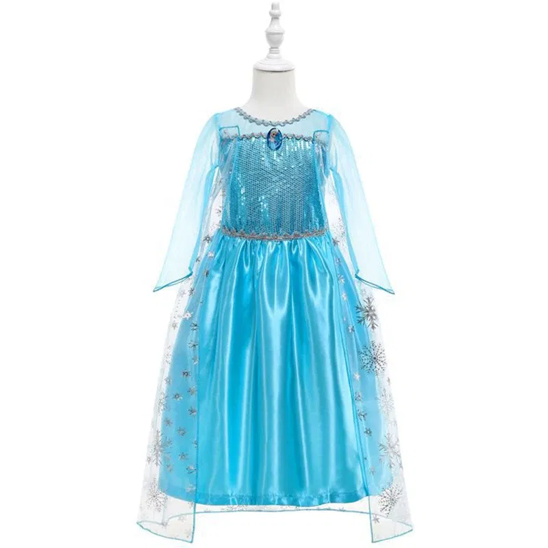 Kid Size: 4T, Color: Orange - Disney Frozen Elsa Anna Princess Dresses Girls Mesh Sequin Dress Kids Cosplay Snow Queen Costumes Carnival Birthday Party Gowns