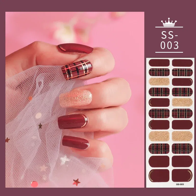 Color: Middle Brown - 22 Tips Blue and White Shiny Speckles Nail Art Sticker Full Cover Nail Stickers Last Update Nail Wraps Lot Sticker for Nails