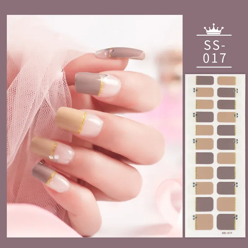 Color: Middle Brown - 22 Tips Blue and White Shiny Speckles Nail Art Sticker Full Cover Nail Stickers Last Update Nail Wraps Lot Sticker for Nails