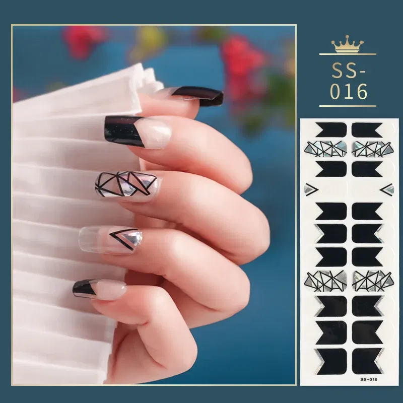 Color: Middle Brown - 22 Tips Blue and White Shiny Speckles Nail Art Sticker Full Cover Nail Stickers Last Update Nail Wraps Lot Sticker for Nails