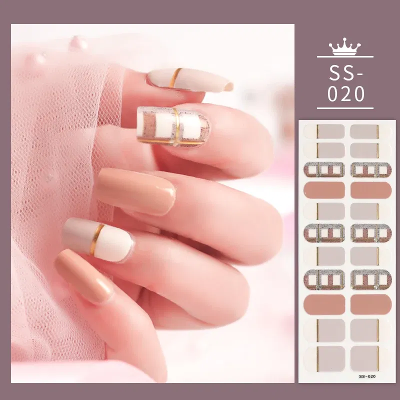 Color: Middle Brown - 22 Tips Blue and White Shiny Speckles Nail Art Sticker Full Cover Nail Stickers Last Update Nail Wraps Lot Sticker for Nails