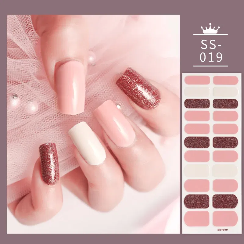 Color: Middle Brown - 22 Tips Blue and White Shiny Speckles Nail Art Sticker Full Cover Nail Stickers Last Update Nail Wraps Lot Sticker for Nails