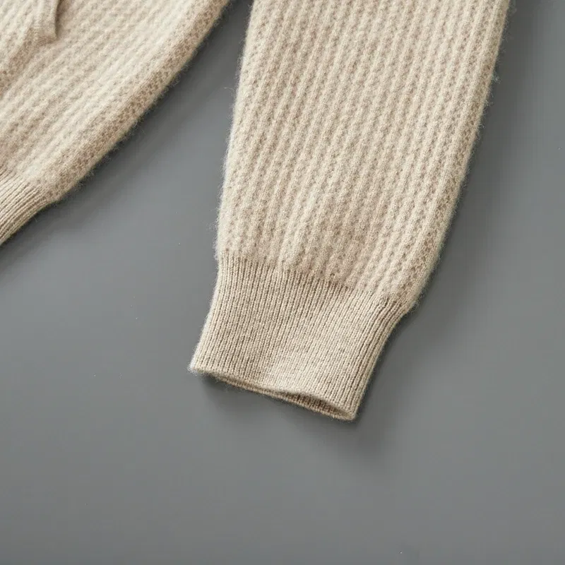 Color: Brown, Size: M, Ships From: CHINA - New Product 100% Merino Wool Knitted Cardigan For Men Hooded Sweater Casual High-end Jacket Men's long Sleeved Wool Sweater Coat