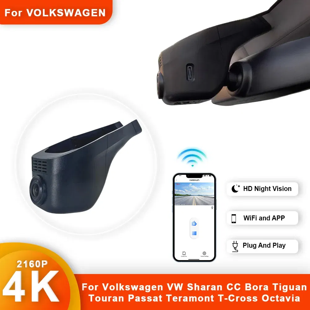 Color Name: Gold, Ships From: CHINA, ROM: 64G - Customized 4K HD 2160P Plug and play Dash Cam For Volkswagen  Sharan CC Bora Tiguan Touran Passat Teramont T-Cross Dvr Dashcam