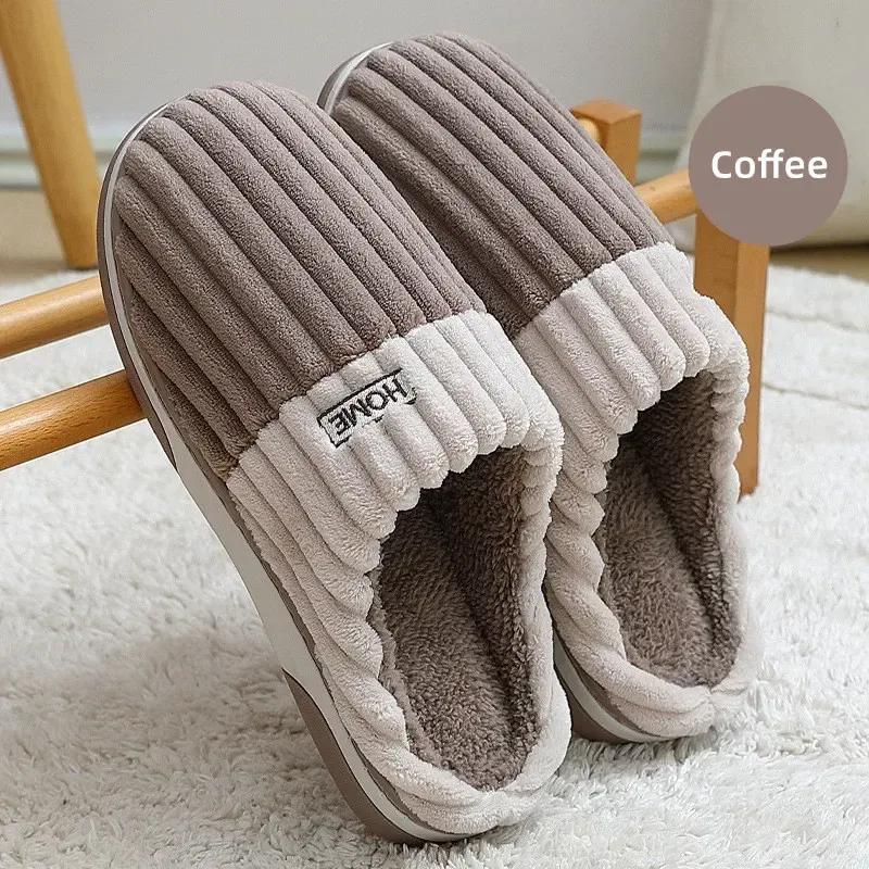 Color: black, Shoe Size: 40-41 - New Men Big Size 48 49 Winter Warm Slippers Women Soft Plush Furry Shoes Casual Flats Home Couples Bedroom Anti-Slip Slides
