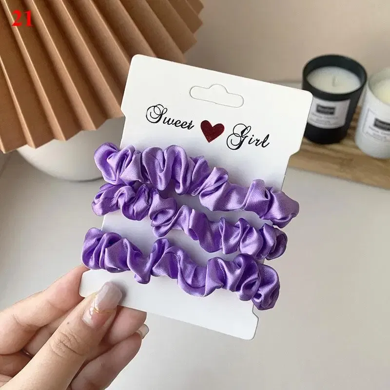 Color: DEEP BLUE - Free Shipping 3PCS/Set Satin Silky Scrunchies Hair Rope Luxury Solid Color Elastic Hair Bands Women Hair Accessories Headwear