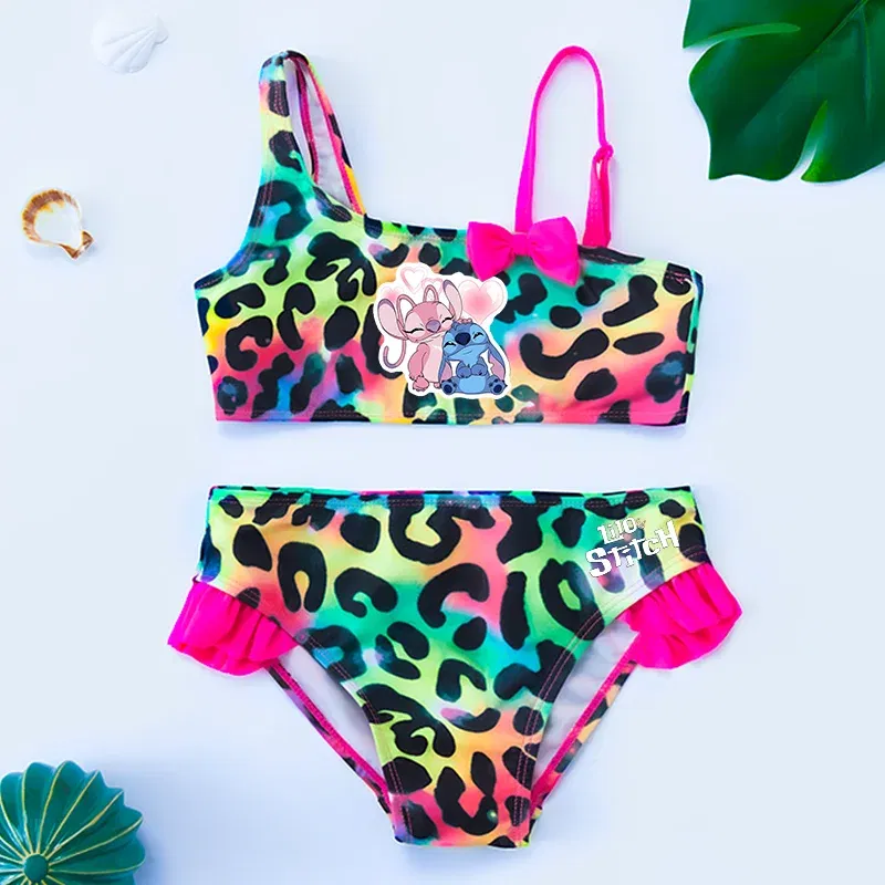 Color: SKY BLUE, Size: L - Lilo Stitch Gilrs Bow Bikini Set Trendy Two-Piece Swimsuits for Summer Stylish Beachwear Pool Fashion Bathing Suits 3-12Y