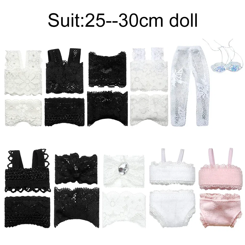 Color: Blue - 1Set Soft Lace Underwear Bra Briefs For 30CM Doll 1/6 Knickers For Blythe 1/6 BJD Dolls Top Underpant For Dollhouse Kids Toy