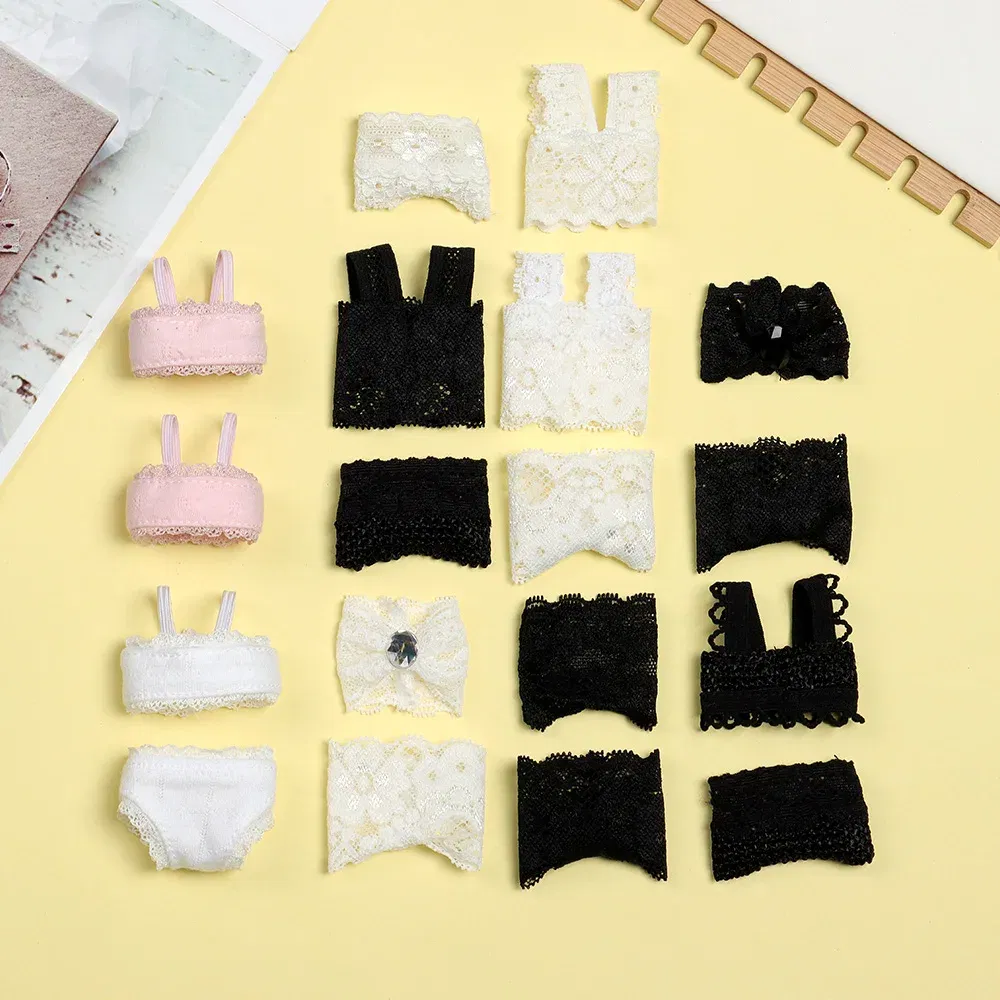 Color: Blue - 1Set Soft Lace Underwear Bra Briefs For 30CM Doll 1/6 Knickers For Blythe 1/6 BJD Dolls Top Underpant For Dollhouse Kids Toy