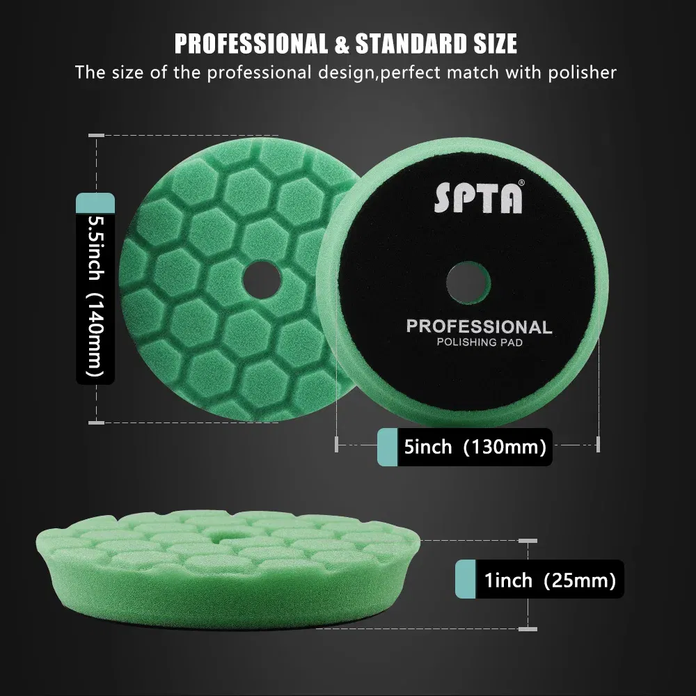 Color: Yellow, Material: Wave Sponge, Ships From: CN - (Bulk Sales) SPTA 3"(80mm)/5"(125mm)/6"(150mm) Hex-Logic Car Sponge Polishing Buffing Pads For DA/RO/GA Auto Buffer Polisher