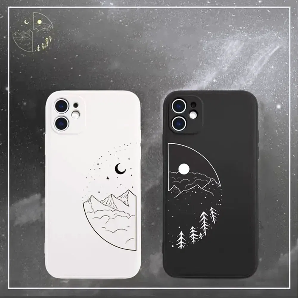 Color: GRAY, Material: PC + TPU - Couple Black and White Love Sun Moon Case For Samsung Galaxy S10 S20 S21 S22 S23 S24 FE Plus Ultra Note 20 Silicone Phone Case
