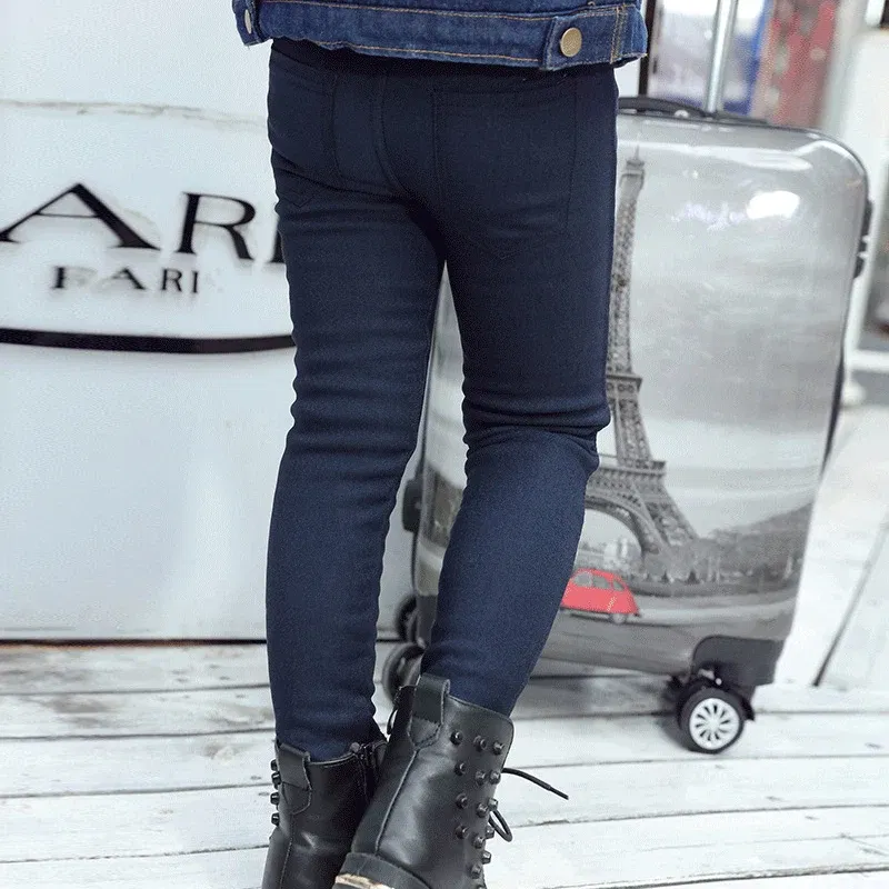Color: GRAY, Kid Size: 6 - 3-12-year-old girls pencil pants elastic baby Leggings 2024 new slim fit children's Leggings solid color imitation jeans
