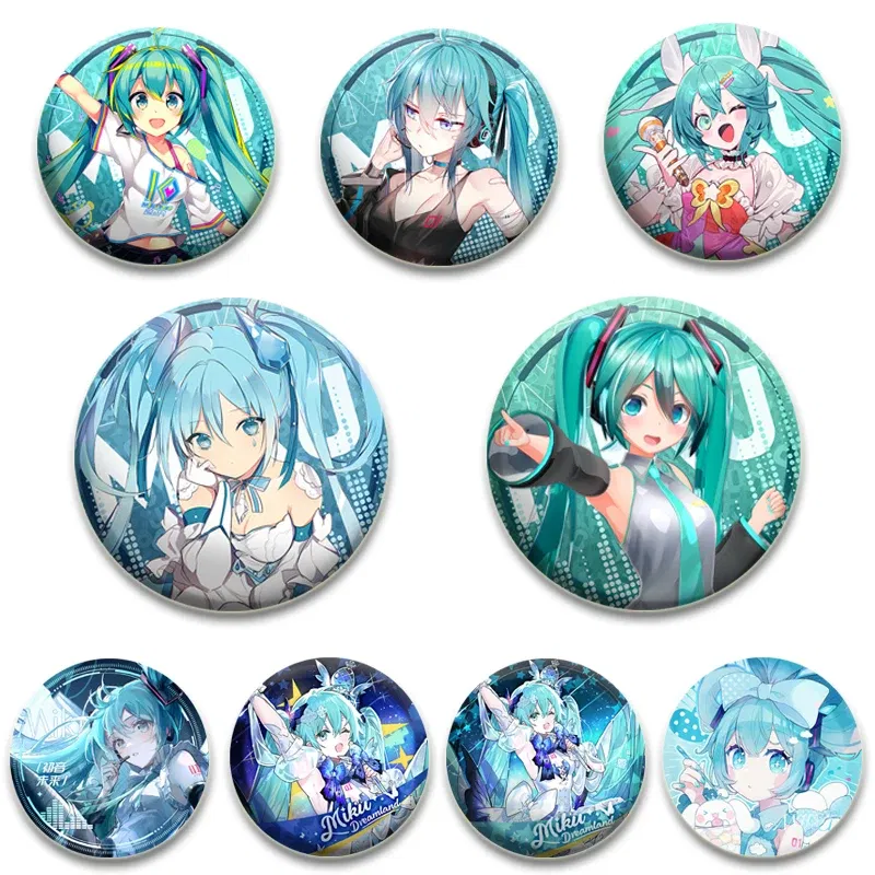 Color: light green, Size: L - 58/44/32mm Miku Anime Round Pins Cartoon Badges Cosplay Handmade Tinplate Brooch on Backpack Clothes Chest Ornament Gifts
