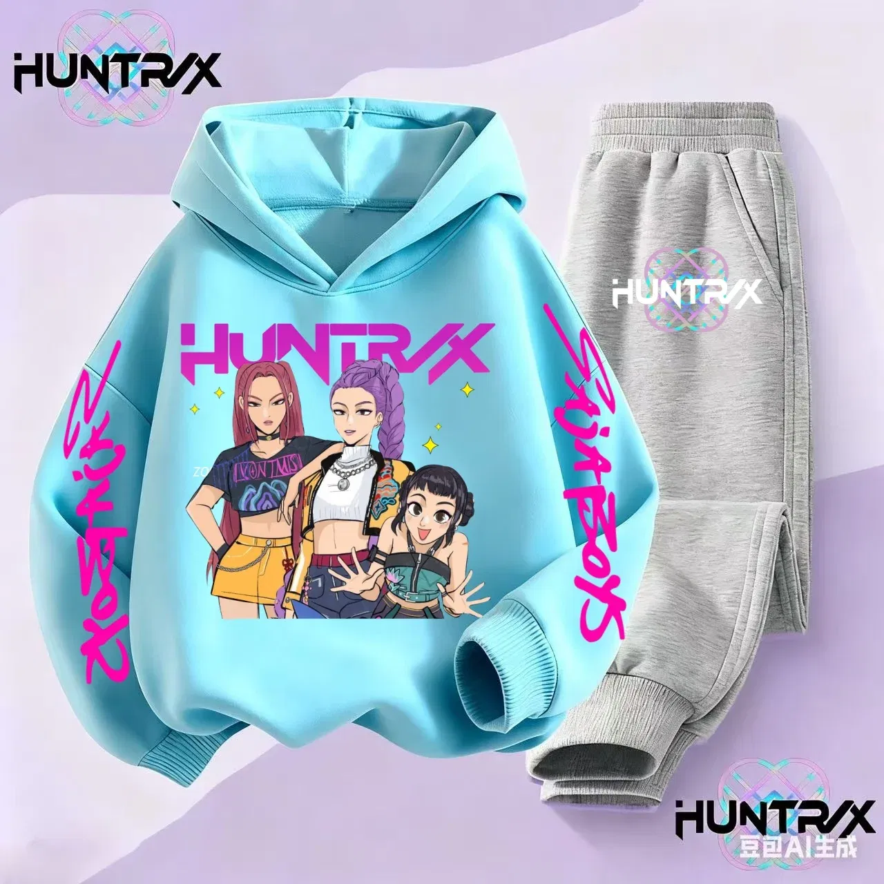 Color: WHITE, Kid Size: 2T - 3-14Y Kpop Demon Hunters Hoodie Set Boys Girls Kids Autumn Sportswear Daily Clothes 2025