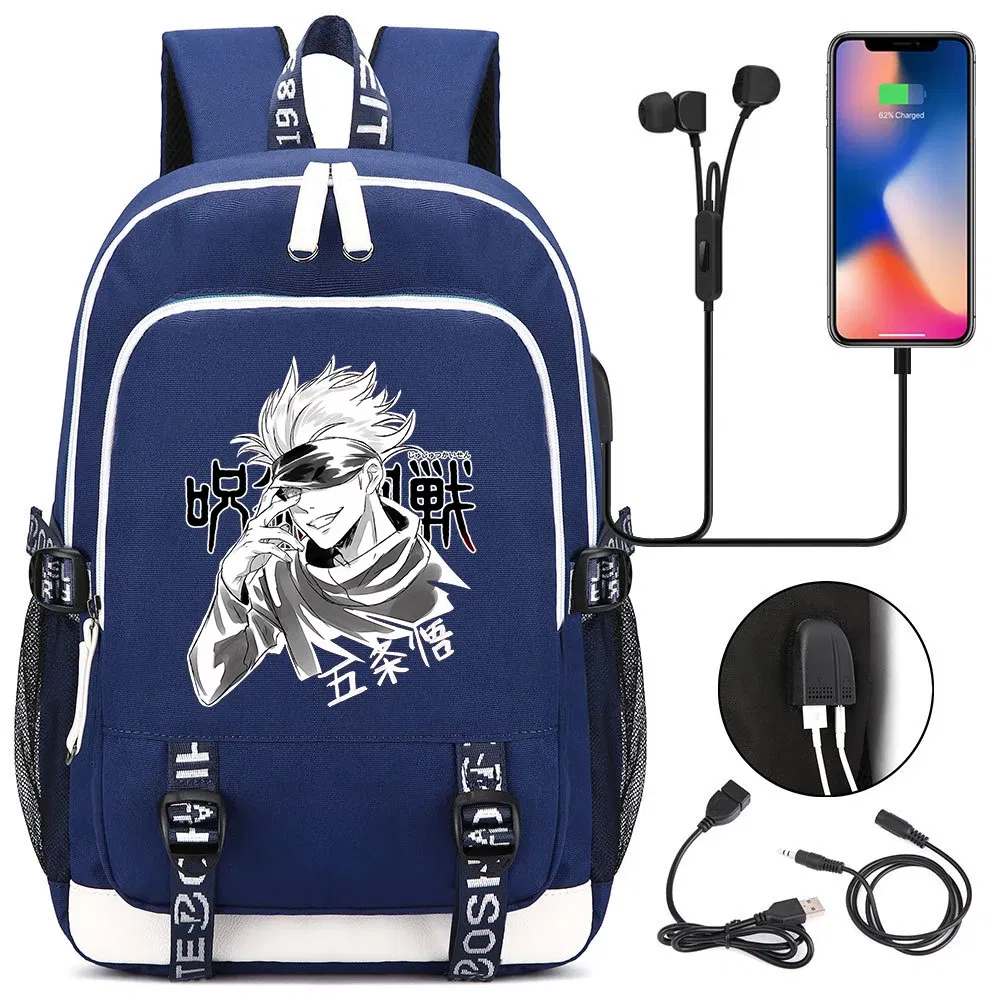 Color: Gold - Hot Jujutsu Kaisen Backpack Men Women USB Charging Laptop Travel Backpack Teenager Student Backpack Casual Mochila
