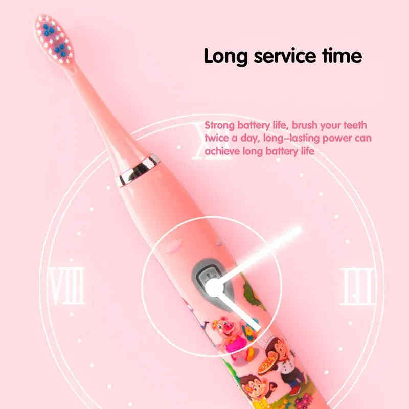 Color: Chocolate - Sonic Children Electric Toothbrush Colorful Cartoon Cute Pattern Ultrasonic Rechargeable Soft Hair Smart Brush Oral Cleaning