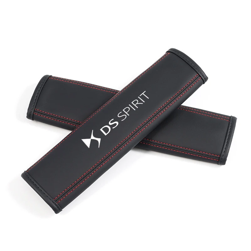 Color Name: black - 2Pcs For DS SPIRIT DS3 DS4 DS5 DS6 DS7 Nappa Car Leather Seat Belt Covers Styling Interior Car Accessories
