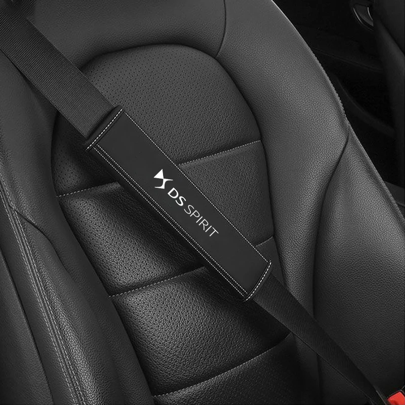 Color Name: black - 2Pcs For DS SPIRIT DS3 DS4 DS5 DS6 DS7 Nappa Car Leather Seat Belt Covers Styling Interior Car Accessories