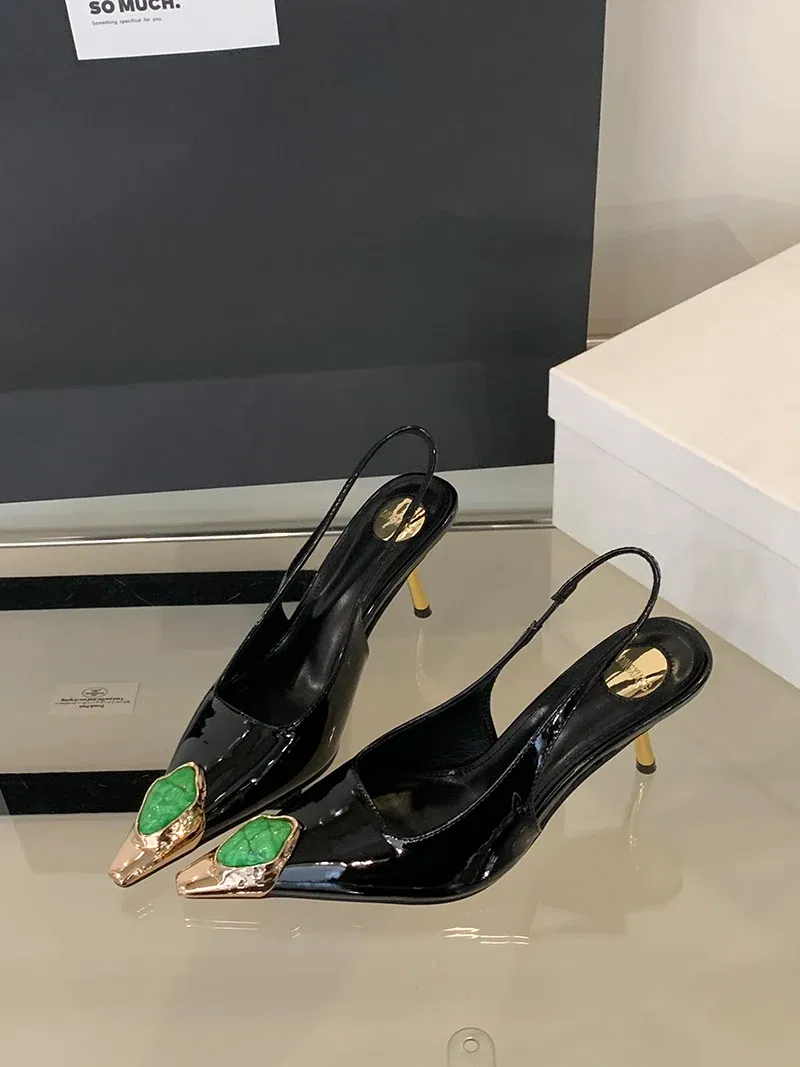 Color: wine red, Shoe Size: 37 - Sexy Women's High Heels Mules 2025 New Fashion Pointed Dress Women's Shoes Open Heel Party High Heels Striptease Sandals Women