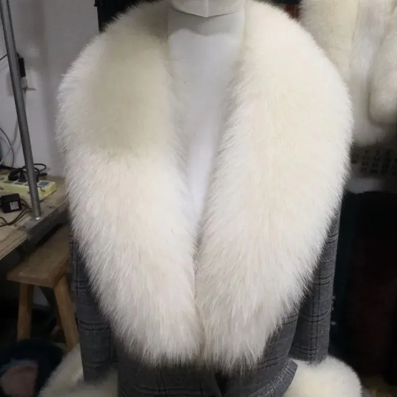 Color: camel, Size: M - Winter Real Fox Fur Collar Woman Furry Natural Raccoon Fur Scarf Shawls Luxury Neck Warmer Wraps For Coat Fur Scarves Large Size