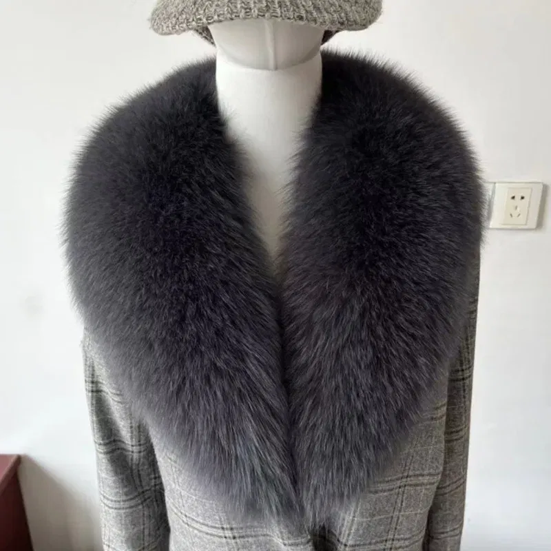Color: camel, Size: M - Winter Real Fox Fur Collar Woman Furry Natural Raccoon Fur Scarf Shawls Luxury Neck Warmer Wraps For Coat Fur Scarves Large Size