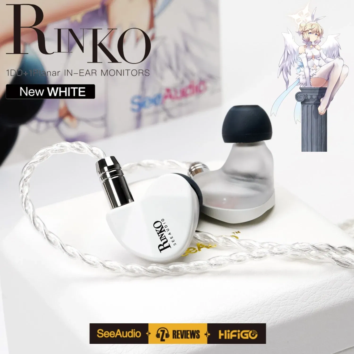 Color: Red - SeeAudio x Z Review White Rinko Hybrid Earphone 1DD+1Planar In-ear Monitors HiFi Wired Headphone J-POP Music Earbuds 2Pin 0.78