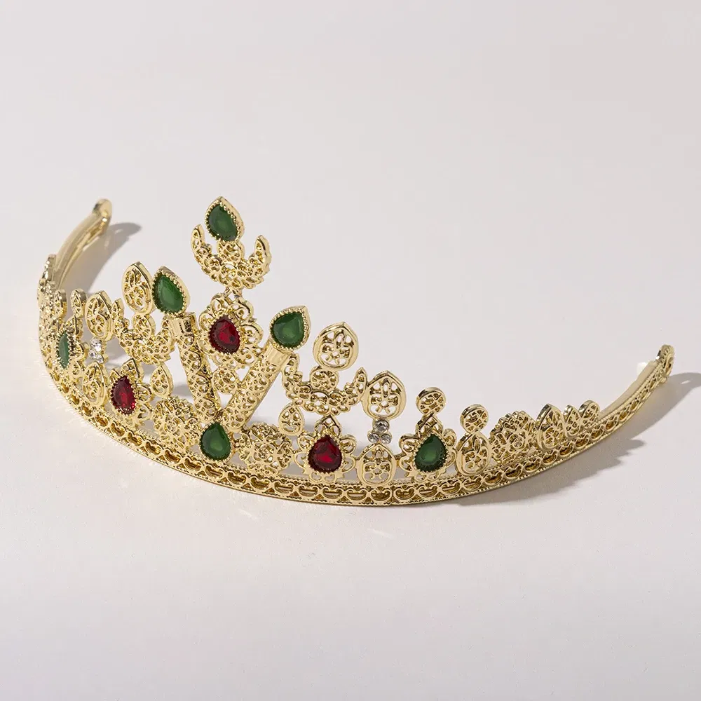 Metal color: Imitation Rhodium Plated - LUIZADA European Princess Queen Round Headdress Moroccan Bride Crystal Crown King Bride Headdress Wedding Hair Accessories