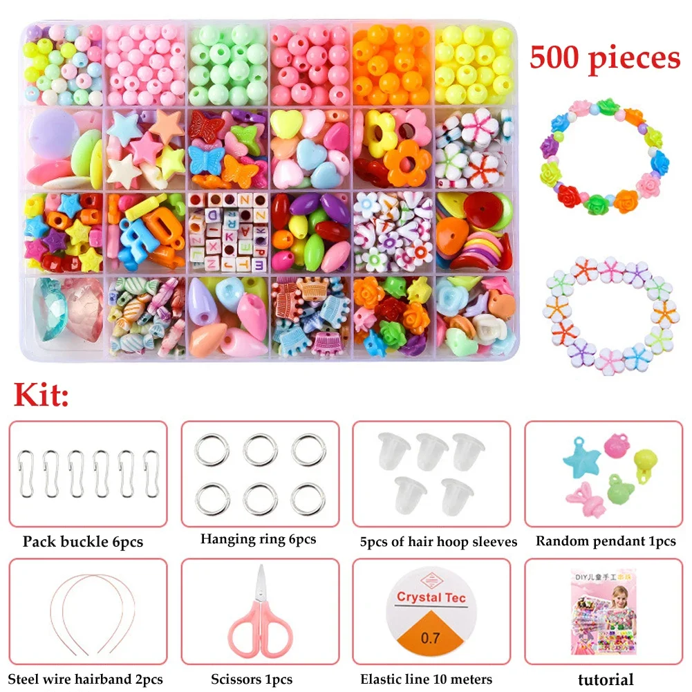 Color: Brown - 500pcs DIY Handmade Beaded Children's Toy Creative Loose Spacer Beads Crafts Making Bracelet Necklace Jewelry Kit Girl Toy Gift