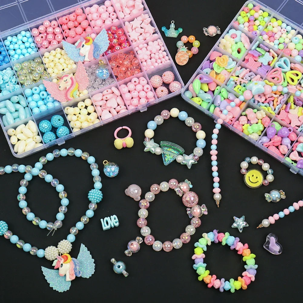 Color: Brown - 500pcs DIY Handmade Beaded Children's Toy Creative Loose Spacer Beads Crafts Making Bracelet Necklace Jewelry Kit Girl Toy Gift
