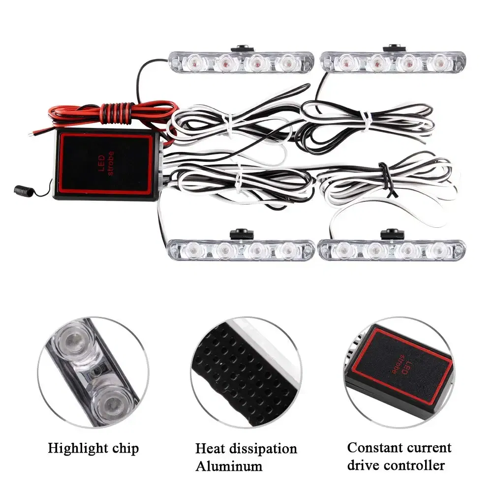 Emitting Color: changeable - 4 In 1 Red Blue Emergency Strobe Lights Police Lights 12V With Wireless Remote Control Flash Grille Light for Cars Truck Van SUV