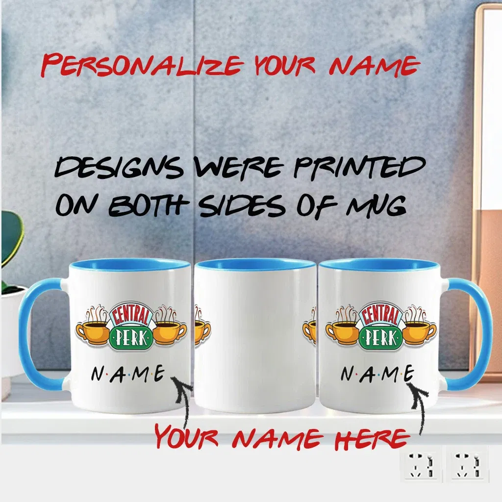 Color: Pink, Capacity: 301-400ml - Personalized Name Mug Central Perk Design Coffee Mug Custom Tea Cup Chocolate Milk Beer Mugs Lovers Friends Gifts Dropshipping