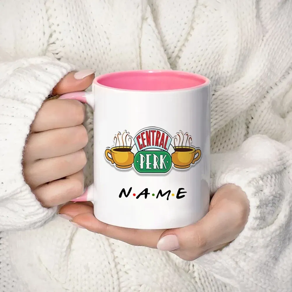 Color: Pink, Capacity: 301-400ml - Personalized Name Mug Central Perk Design Coffee Mug Custom Tea Cup Chocolate Milk Beer Mugs Lovers Friends Gifts Dropshipping