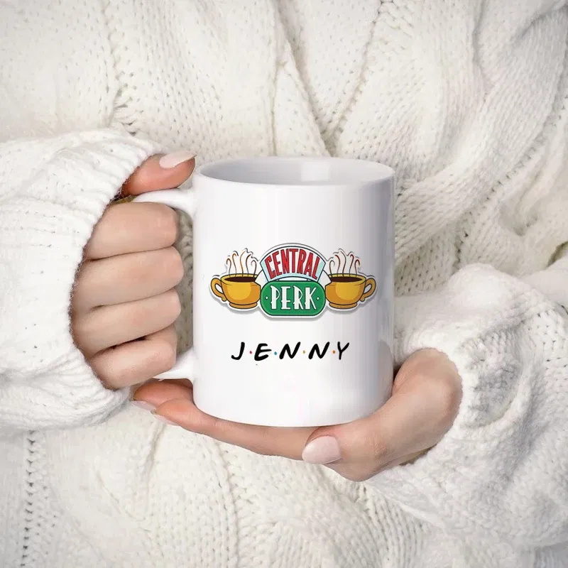 Color: Pink, Capacity: 301-400ml - Personalized Name Mug Central Perk Design Coffee Mug Custom Tea Cup Chocolate Milk Beer Mugs Lovers Friends Gifts Dropshipping