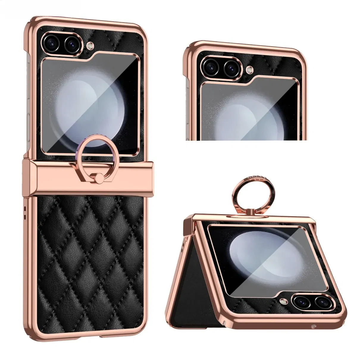 Color: pink, Material: Canvas - For Ring Holder Hinge Protection Leather Case For Samsung Galaxy Z Flip 5 5G Small Fragrant Wind Shockproof Cover for Z Flip5