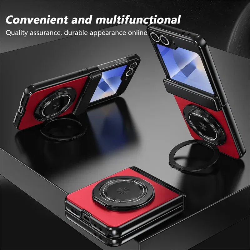 Color: GRAY, Material: aluminum - 360?° Magnetic Rotate Holder Ring Phone Case For Samsung Galaxy Z Flip 6 5 4 Flip6 Flip5 Flip4 Flip3 Hard Shell Protection Cover