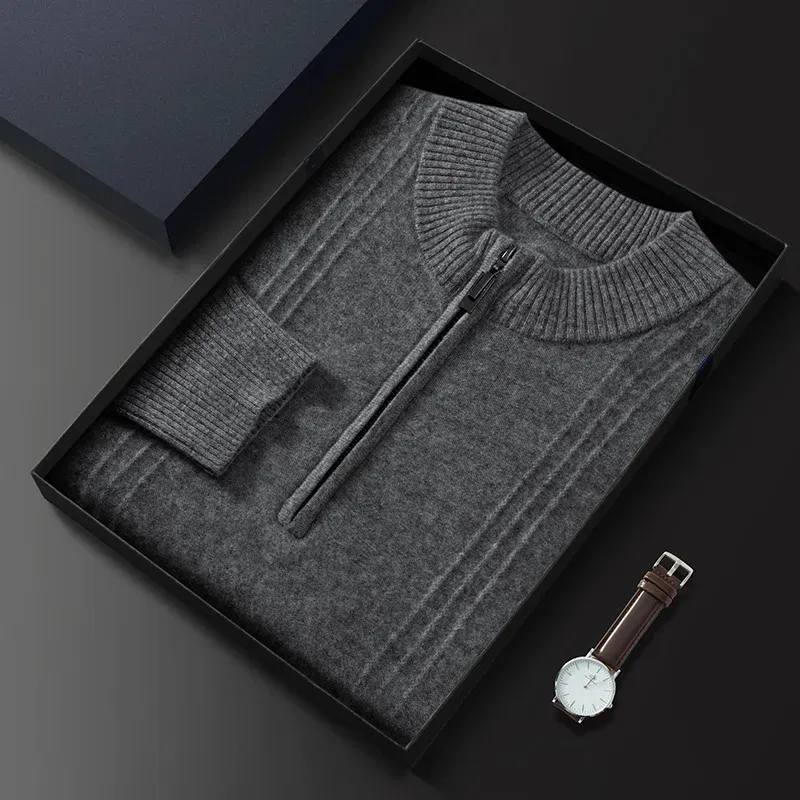 Color: Dark Grey, Size: XL - Men's Sweater Pullover Autumn Winter Sweater Warm Clothing 100% Cashmere Business Long Sleeve Classic Quality Mock Neck Knit Top