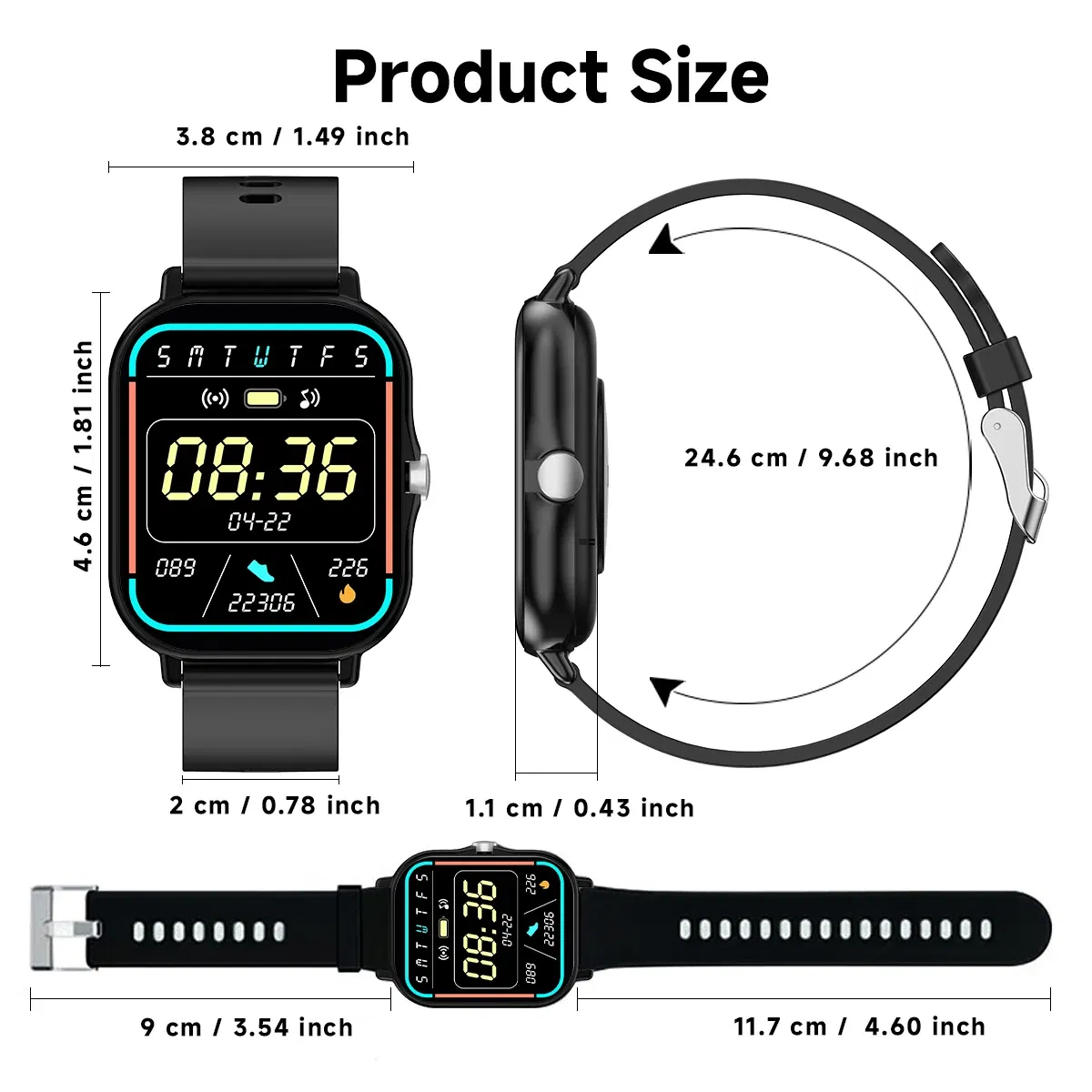 Color: black - 2.01 Inch Bluetooth Call Smartwatch IPhone for Men and Women Health Monitoring Watch Step Count Smart Watch
