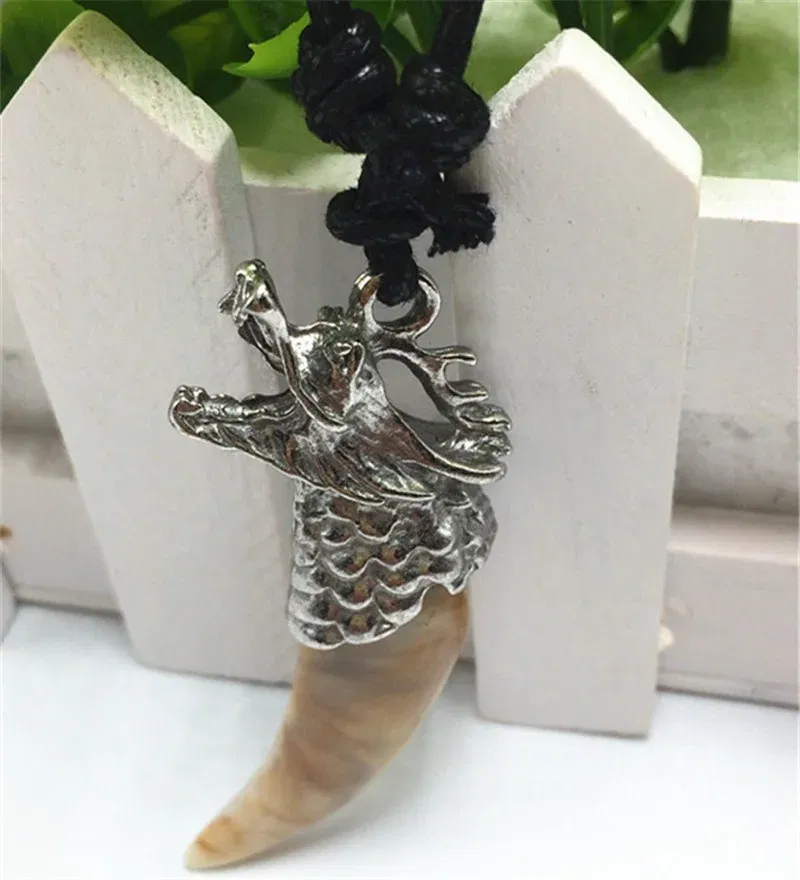 Metal Color: Plating Gun, Length: 60cm, Ships From: CHINA - 8 style Punk Alloy Wolf Leopard head Eagle Head Tiger Teeth Pendant Necklace Charms Beads Sweater Chain Rope Women Amulet