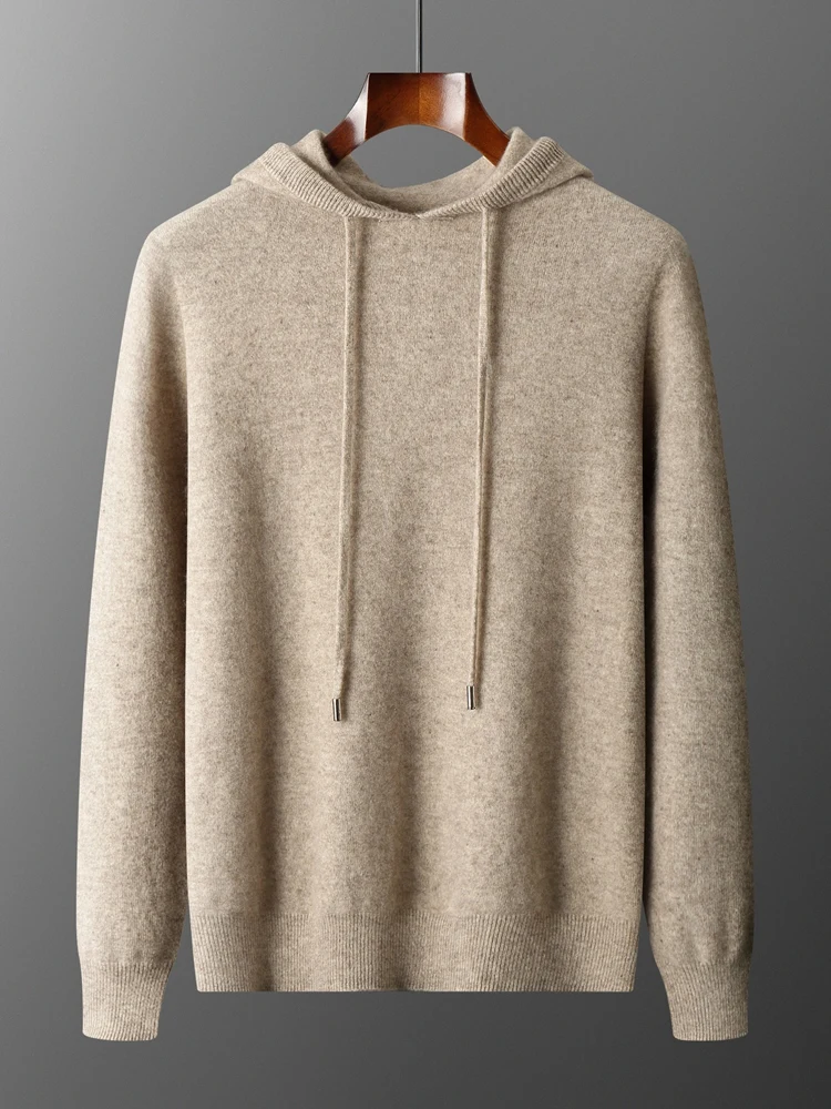 Color: WHITE, Size: S - Yoyoselect Men's 100% Cashmere  Luxury Sweater Hoodie Autumn Winter Thick Warm Hooded Pullover Casual Smart Jumpers Knitwear Top