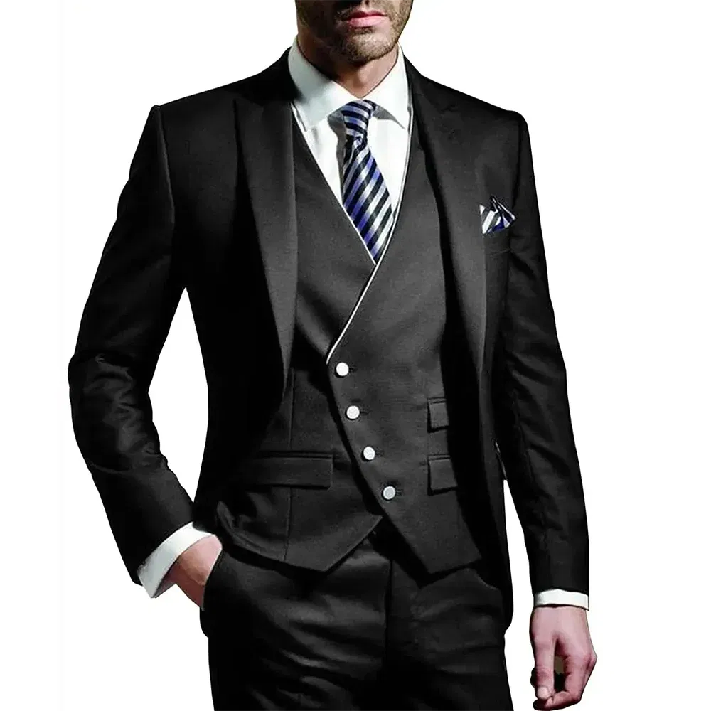 Color: black, Size: XXXL, Ships From: CHINA - White Men Wedding Suits Groom Wear Peak Lapel Wedding Groom Tuxedos Business Party Suit 3 Pieces (Jacket+Vest+Pant?‰Costume Homme