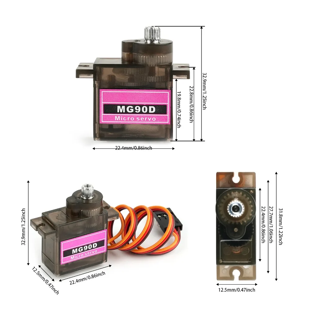 Color: Yellow - MG90D 10/20/30/40/50Pcs Micro Digital Servo Motor Full Metal Gear 180/270/360 Degree For RC Airplane Helicopter Car Boat Model